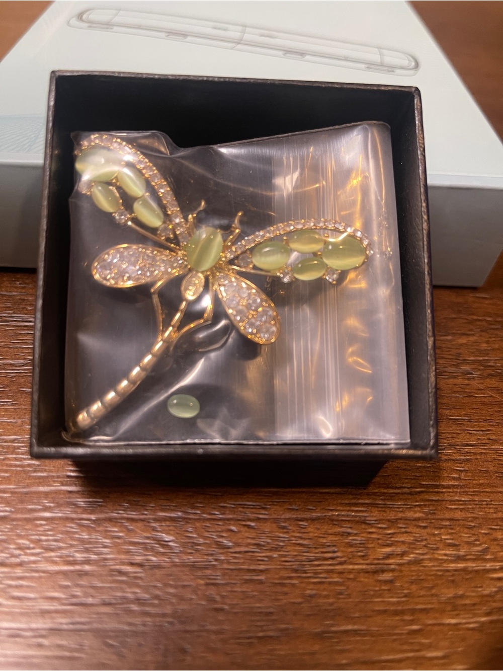 Gold Dragonfly Brooch with Pale Green Stones - Elegant Home Accents